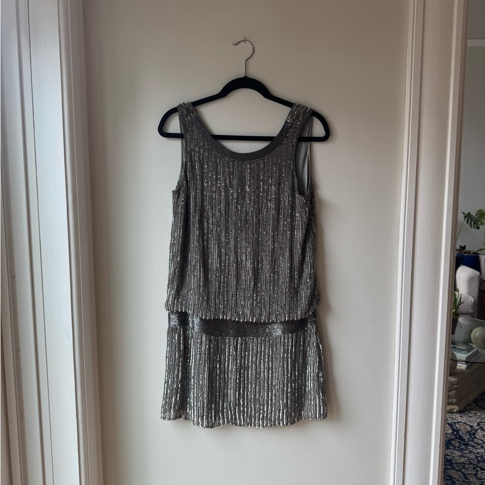 Parker Silver Beaded Evening Dress